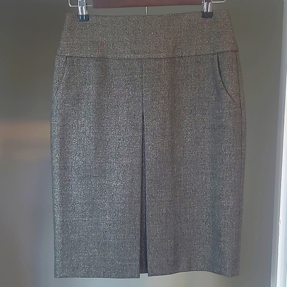 J.Crew Wool Metallic Box Pleat Pencil Skirt Women’s 0 Gray Gold - Picture 1 of 17